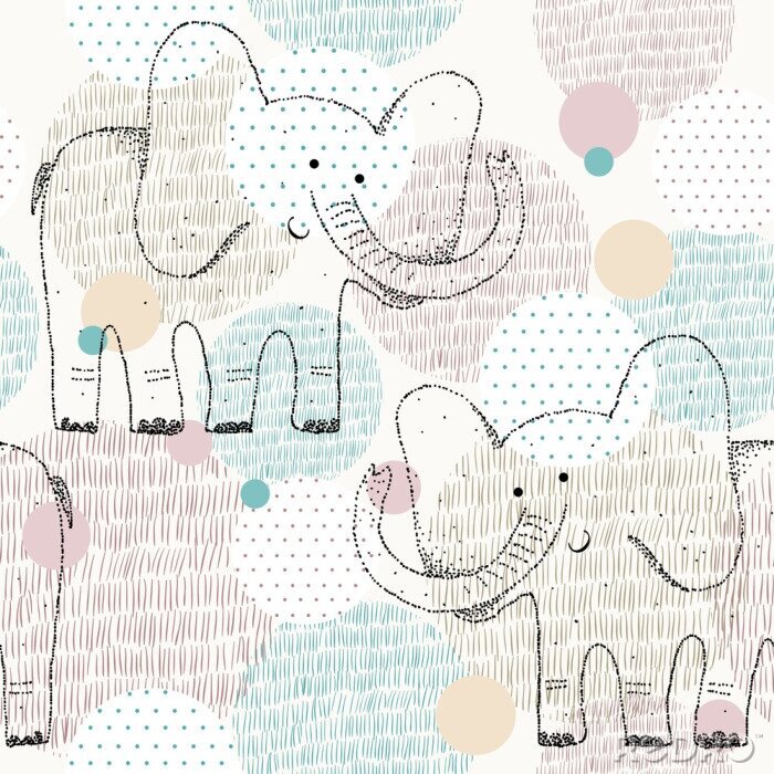 Poster Vector gezeichnet nahtlose geometrische Muster mit Elefanten