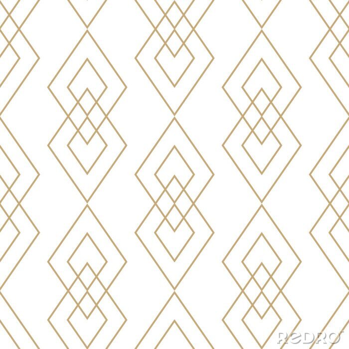 Poster Vektor goldene geometrische Textur. Nahtloses Muster mit dünnen Linien, Diamanten