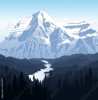 Poster Vektor-Morgen in schönen Bergen Fluss