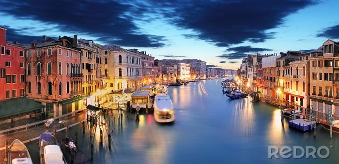 Poster Venedig und die Rialtobrücke am Abend