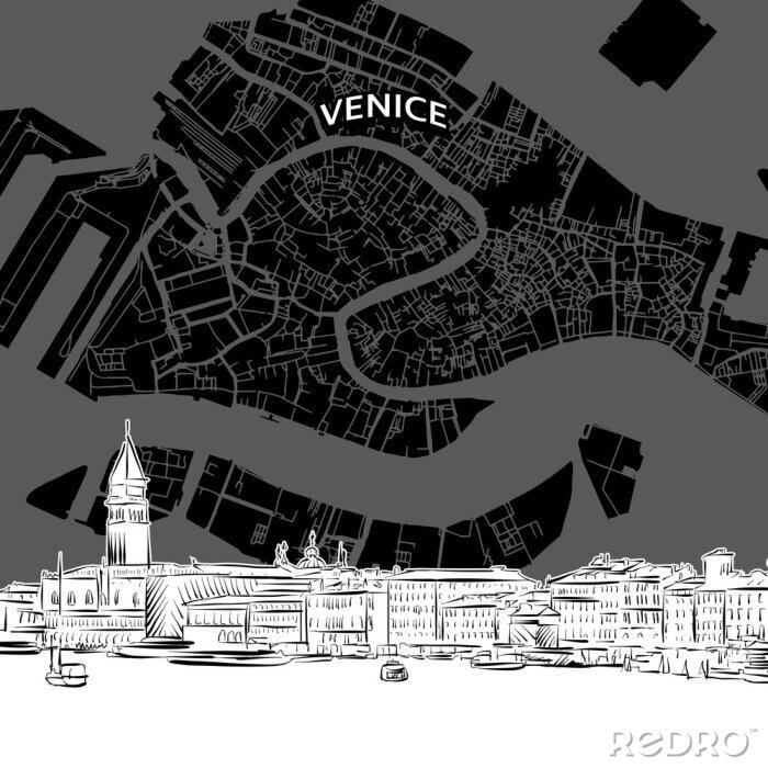 Poster Venice  skyline with map