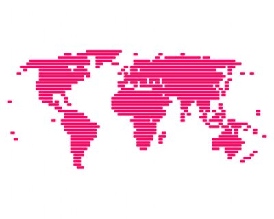 Poster Vereinfachte Weltkarte mit rosa Linien