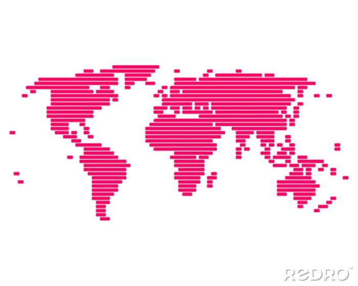 Poster Vereinfachte Weltkarte mit rosa Linien