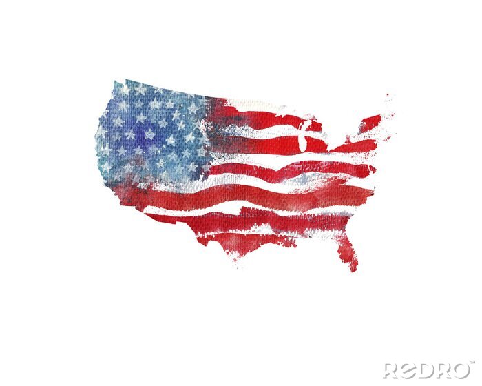Poster Vereinigte Staaten von Amerika. Aquarell Textur der amerikanischen Flagge. USA-Karte.