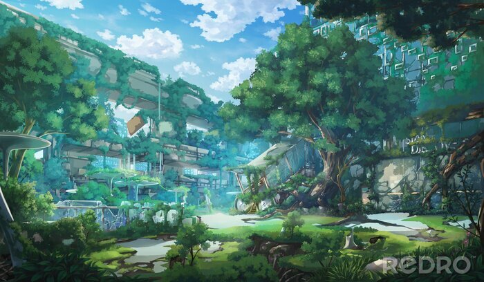 Poster Verlassene Landschaft Anime