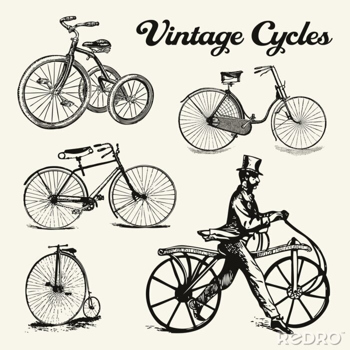 Poster Verschiedene Fahrräder im Vintage-Stil