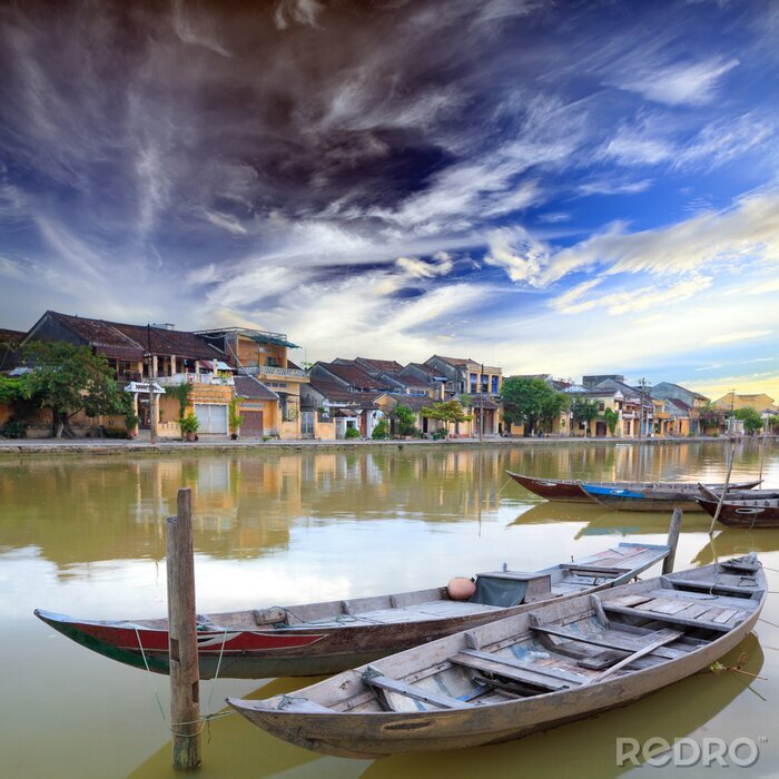 Poster Vietnamesische Boote und Fluss