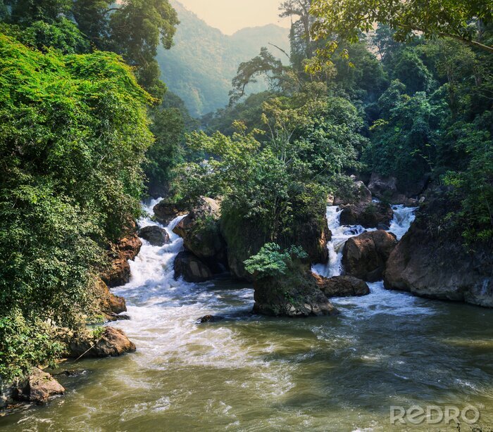 Poster Vietnamesische Landschaft mit einem Fluss
