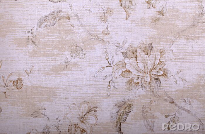 Poster vintage beige wallpaper with shabby chic floral pattern