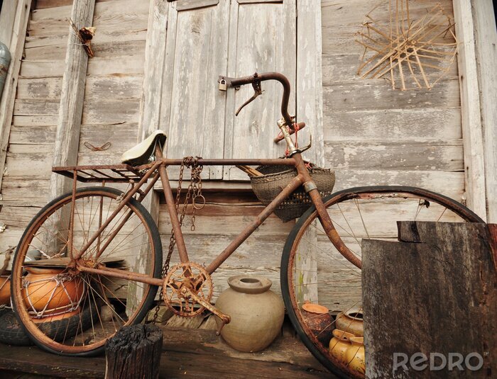 Poster Vintage Fahrrad auf Holzveranda