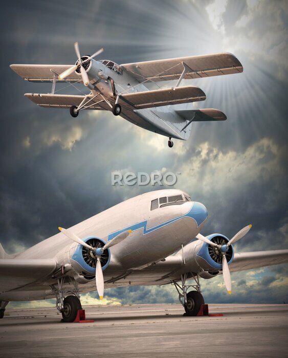 Poster Vintage-Flugzeuge auf einem Flughafen