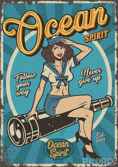Poster Vintage-Illustration mit Pin-up-Mädchen
