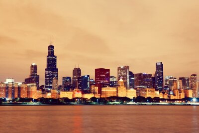 Vintage nächtliches Panorama von Chicago