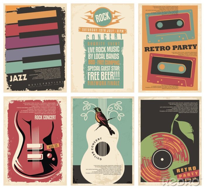 Poster Vintage Retro Musik-Illustrationen