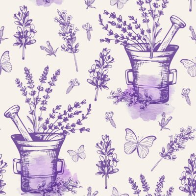 Vintage seamless pattern with lavender flowers