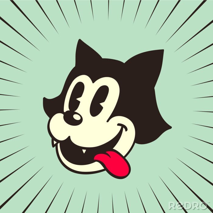 Poster vintage toons: retro Cartoon-Figur Katze lächelnd die Zunge heraus