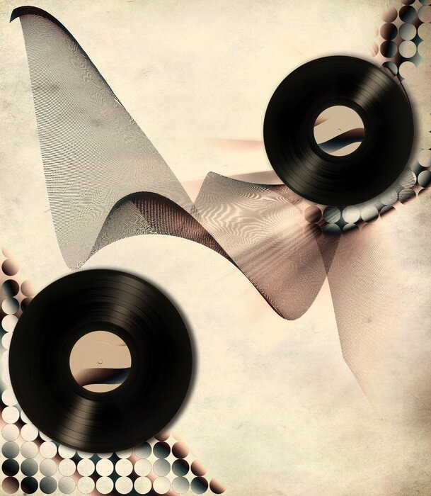 Poster Vinyl-Schallplatten auf einem musikalischen Hintergrund