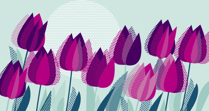 Poster Violette Tulpen auf einem grünen Hintergrund hervorgehoben