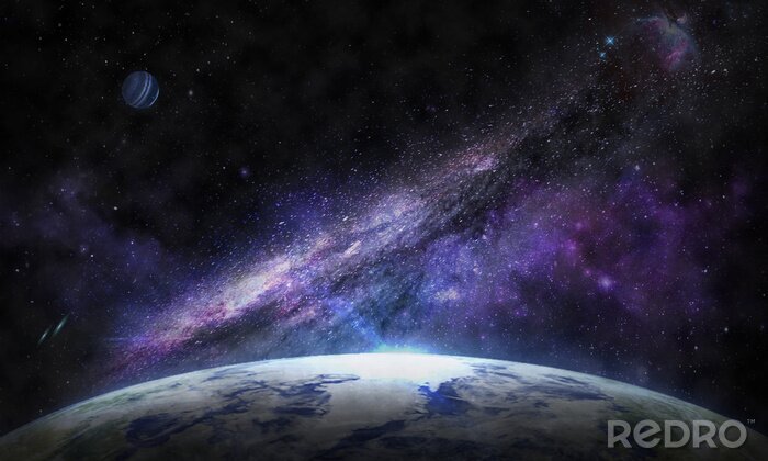 Poster Violetter Weltraum über der Oberfläche des Planeten