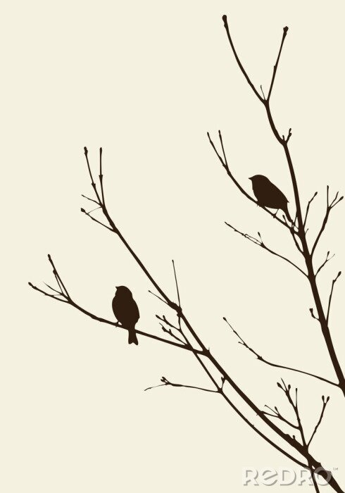 Poster Vögel auf einem Baum in minimalistischem Stil