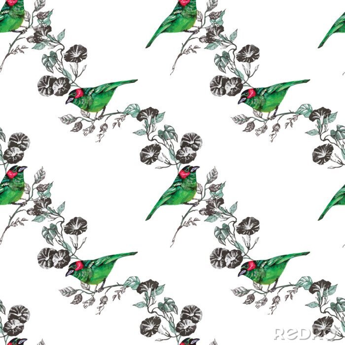 Poster Vogel, Tropisch, Palme, Aquarell, Ananas, Muster, Tapeten, toucan