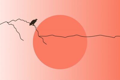 Poster Vogel vor dem Hintergrund der aufgehenden Sonne
