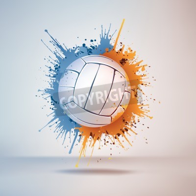Poster Volleyball Ball auf buntem Farbfleck