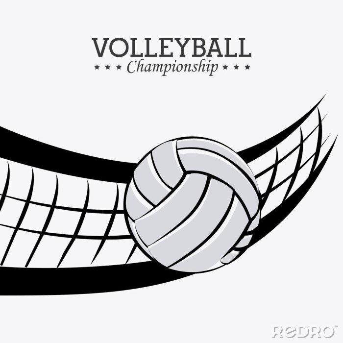 Poster Volleyball Beschriftung und Ball, der das Netz trifft