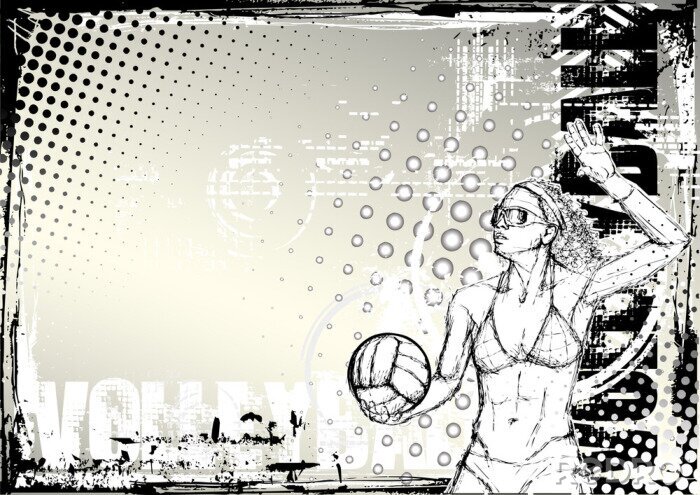 Poster Volleyball Schwarz Weiß Spielerin am Strand