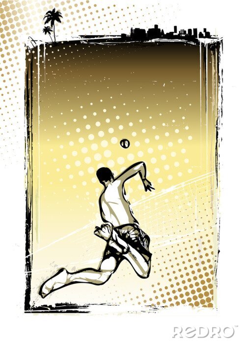 Poster Volleyballfeld Abstraktion in Tropen