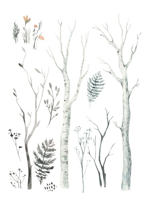 Poster Waldbäume Zeichnung der Äste und Blätter