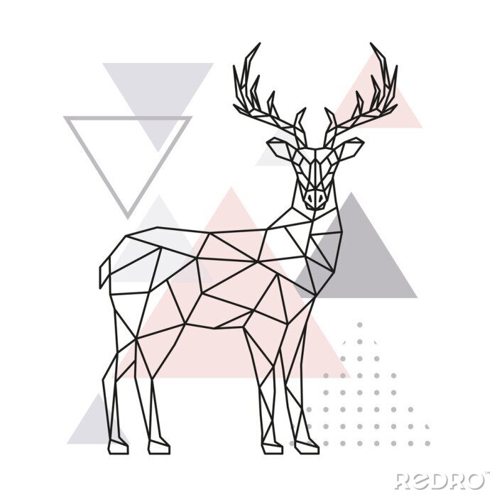 Poster Waldtiere geometrischer Hirsch und Dreiecke