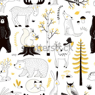 Poster Waldtiere zwischen Bäumen und Pflanzen