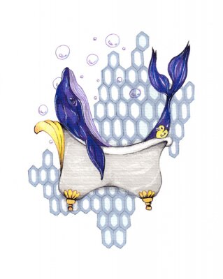 Poster Walfisch in der Badewanne im Ludwig-Stil