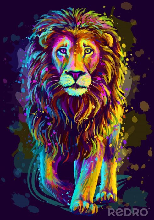 Poster Wandernder Löwe in Regenbogenfarben