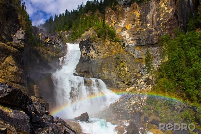 Poster Wasserfall und Regenbogen