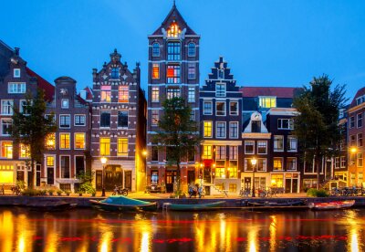 Poster Wasserkanal Amsterdam bei Nacht