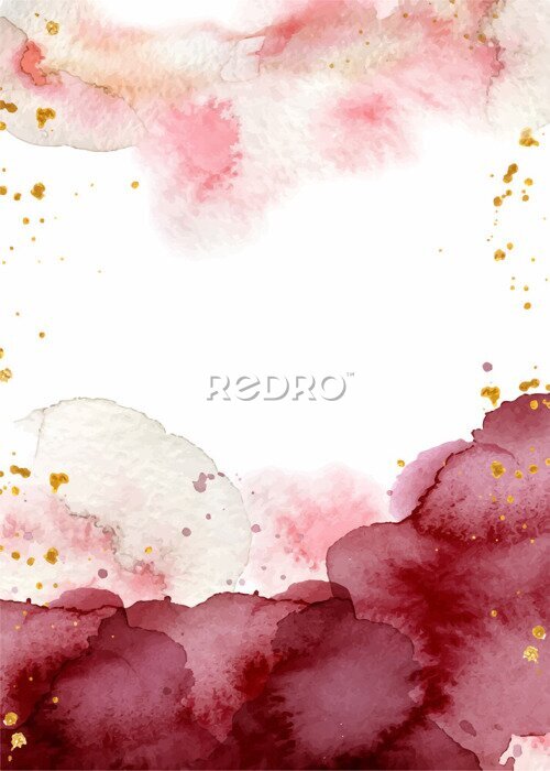 Poster Watercolor abstract background, hand drawn watercolour burgundy and gold texture
