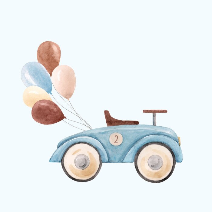 Poster Watercolor baby car vector illustration