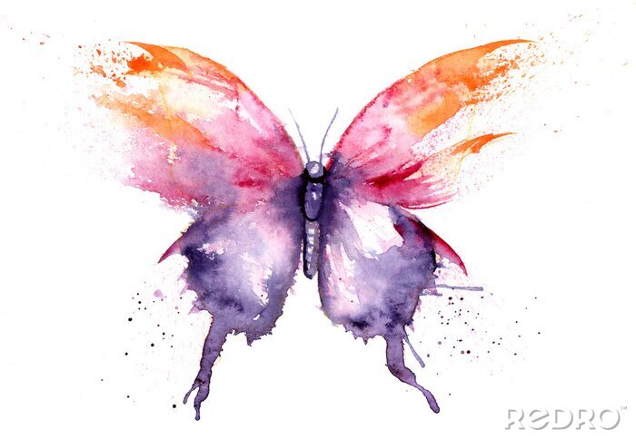 Poster watercolor drawing - butterfly made of blots and splashes