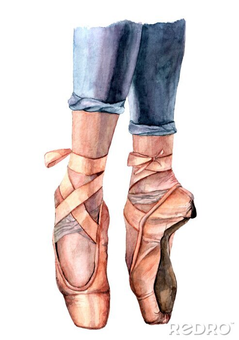 Poster Watercolor illustration of ballet shoes