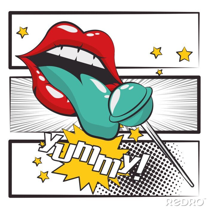 Poster Weibliche Lippen im Pop-Art-Stil