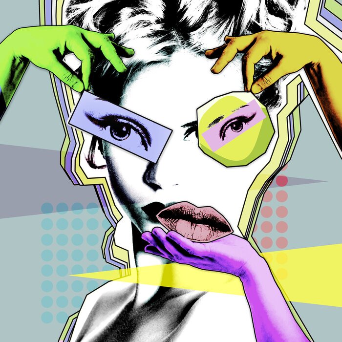 Poster Weibliche Schönheit und plastische Chirurgie. Retro- Plakat im Stil der Pop-Art.