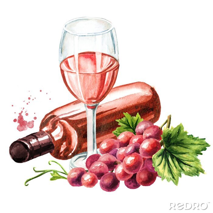 Poster Wein und Weintrauben auf dem Tisch liegend nach Maß