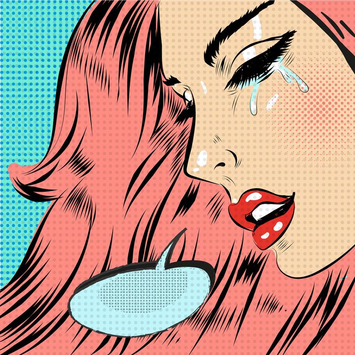 Poster Weinende Frau Emotionen Trauer Pop Art Retro Comic Stil