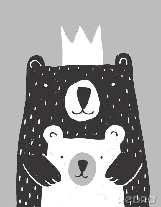 Poster Weißer Bär und schwarzer Bär mit einer Krone in einer Umarmung