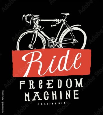 Poster Weißes Fahrrad auf schwarzem Hintergrund und Schriftzug