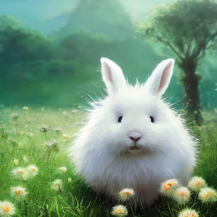 Poster Weißes Langohr auf einer grünen Wiese