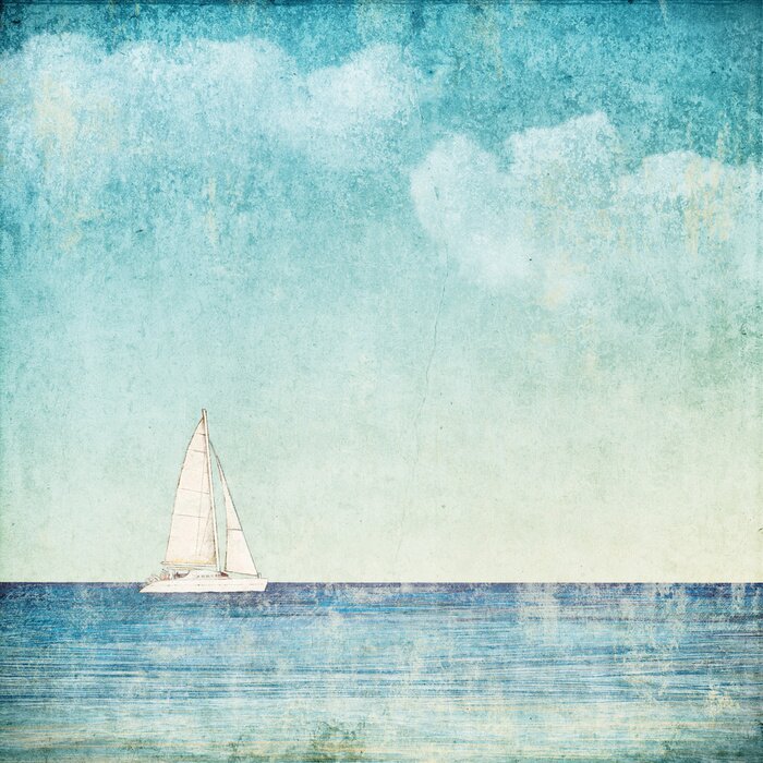 Poster Weißes Schiff vor dem Hintergrund des Himmels