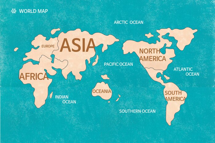 Poster Weltkarte Kinder mit gezeichneten Kontinenten